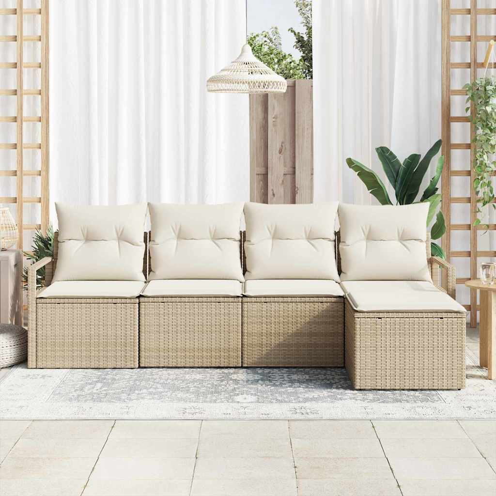 Garten-Sofa-Set mit Kissen mit Speicher 5 pcs Beige und Creme